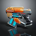 Futuristic Sci Fi Weapon With Orange Blue Accents Glowing Elements Metallic Frame And Ventilated Design