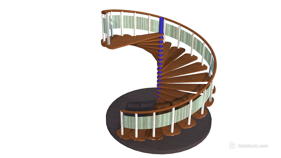 Modern Spiral Staircase Design Featuring White Handrail And Brown Wooden Steps 3d model 