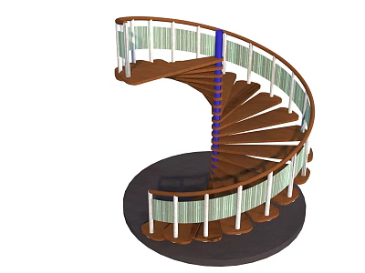 Modern Spiral Staircase Design Featuring White Handrail And Brown Wooden Steps 3d model