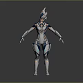 Futuristic Sci Fi Female Game Character With Blue White Armor And Mechanical Design