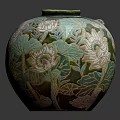 Round Decorative Ceramic Vase with Intricate Floral Patterns and Glossy Finish