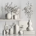 Decorative Ornament Set With Glass Ceramic Vases Green Plants And Shelf