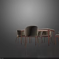 Modern Dining Table Set With Marble Surface Metal Frame And Six Gray Upholstered Chairs 3d model