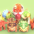 Colorful Cartoon Reptile Dinosaurs with Various Colors Shapes and One in Eggshell