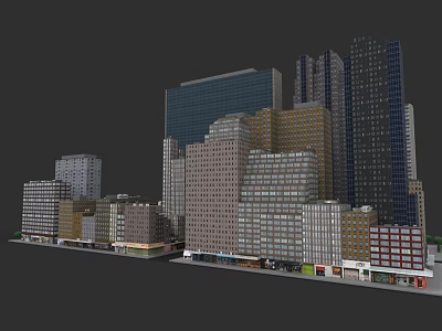 Urban Building Cluster With Tall Low Rise Buildings Glass Brick Facades And Street Shops 3d model