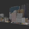 Urban Building Cluster With Tall Low Rise Buildings Glass Brick Facades And Street Shops