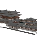 Traditional Chinese Ancient Architecture With Multi Story Pavilion Tiled Roofs And Wooden Courtyard