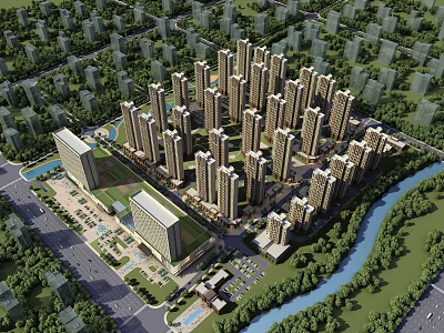 Modern Aerial View Residential Office Building Aerial View Daytime 3d model
