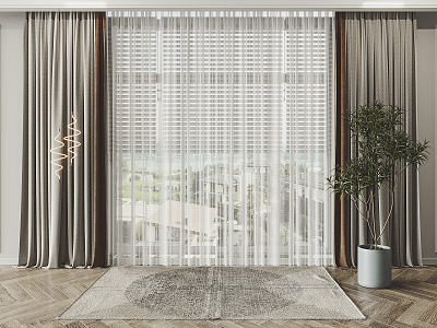 Modern Curtain Fabric Curtain Screen Combination 3d model