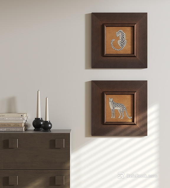 Decorative Cheetah Paintings in Wooden Frames for Wall Hanging Living Room Decor 3d model 