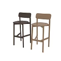 Modern Wooden Bar Stools With Light And Dark Wood Finishes And Backrest Design