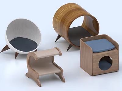 Stylish Wooden Cat Furniture Designs With Cozy Cushions And Modern Shapes 3d model