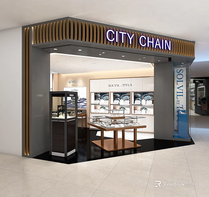 City Chain Watch Store Featuring Solvil et Titus With Modern Lighting And Glass Counters 3d model 