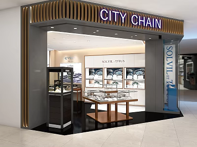 City Chain Watch Store Featuring Solvil et Titus With Modern Lighting And Glass Counters 3d model