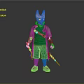 Fantasy Themed Anthropomorphic 3D Character In Green Outfit With Pink Ears And Sword