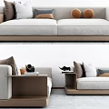 Modern Two Seater Sofa With Soft Neutral Cushions And Side Table In Living Room 3d model