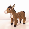Cute Brown Stuffed Donkey Toy with White Belly Black Ears and Hooves on White Background