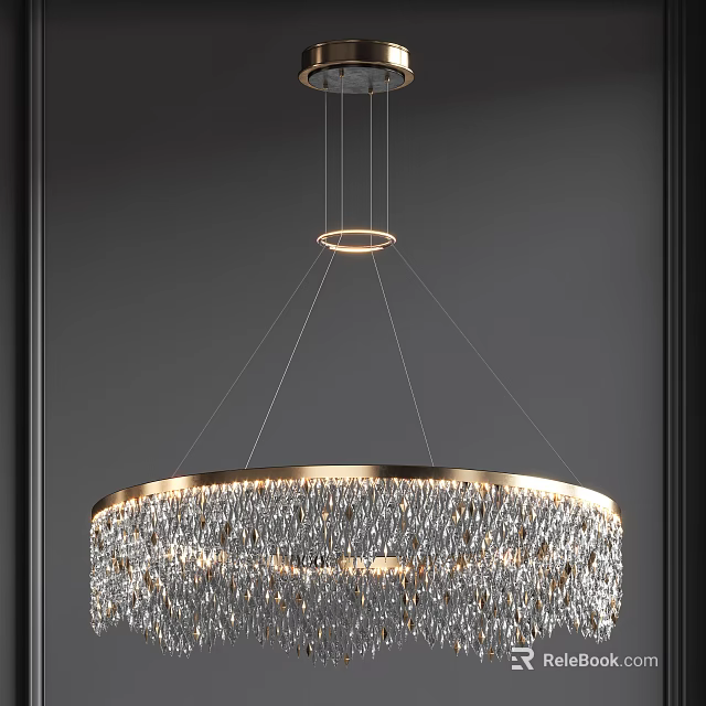 Modern Hanging Crystal Chandelier with Sparkling Crystal Beads and Gold Metal Frame 3d model 