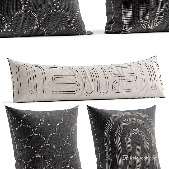 Decorative Throw Pillows With Geometric Line Patterns In Black And White 3d model 