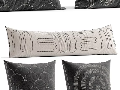Decorative Throw Pillows With Geometric Line Patterns In Black And White 3d model