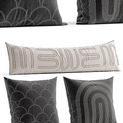 Decorative Throw Pillows With Geometric Line Patterns In Black And White 3d model