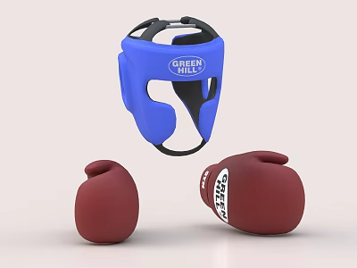 Blue Boxing Headgear With Red Boxing Gloves 3d model