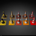 Colorful Traffic Cones with Square Bases in Yellow Orange Red and White Stripes