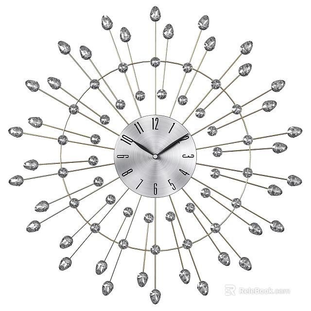 Silver Modern Wall Clock With Radiating Metal Rods And Crystal Accents 3d model 