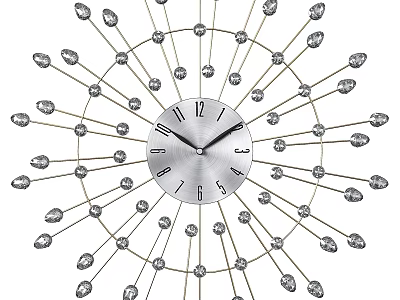 Silver Modern Wall Clock With Radiating Metal Rods And Crystal Accents 3d model