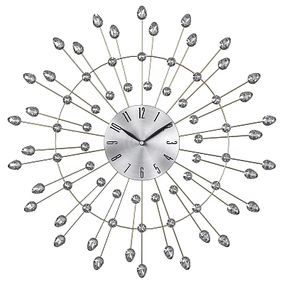 Silver Modern Wall Clock With Radiating Metal Rods And Crystal Accents 3d model