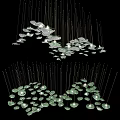 Modern Artistic Chandelier With Glass Leaf Shaped Pendants And Metallic Wire Suspension