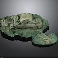 Damaged Car Sculpture Model With Open Hood On Turquoise Terrain Base