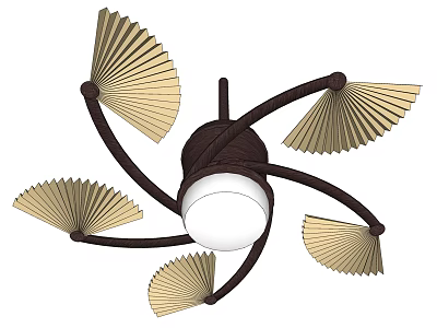 Modern Ceiling Fan with Foldable Beige Blades Dark Brown Frame and White Light 3d model