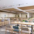 Modern Industrial Restaurant Interior With Open Layout Marble Bar Hanging Green Plants And Natural Light