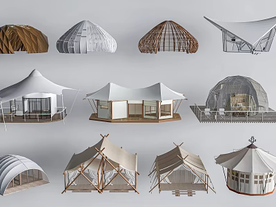 Various Stylish Camping Tents With Unique Designs For Outdoor Campsite Experience 3d model