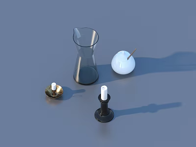 Household Essentials Including Transparent Glass Vase White Scented Candle And Candles With Gold Black Bases 3d model
