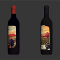 Colorful Wine Bottles With Various Label Designs Arranged On Dark Reflective Background