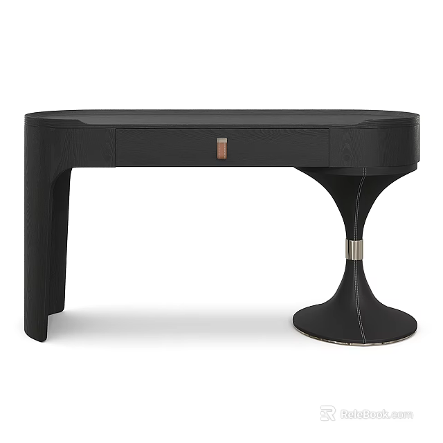 Elegant Modern Black Home Writing Desk With Unique Asymmetric Base And Practical Storage Drawer 3d model 