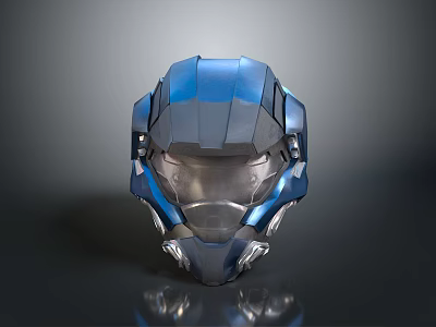 Futuristic Blue Tactical Weapon Helmet With Metallic Design And Reflective Surface 3d model