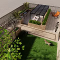 Courtyard Garden Design With Green Lawn Stone Path Outdoor Seating And Plants