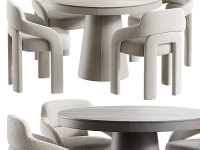 Soft Upholstered Modern Dining Table And Chairs Combination For Elegant Cozy Home Dining Space 3d model