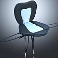 Black And Light Blue Cushioned Leisure Chair With Curved Backrest And Metal Support Frame