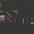 Wooden Scene Components Including Staircase Platform Railing Posts And Beams