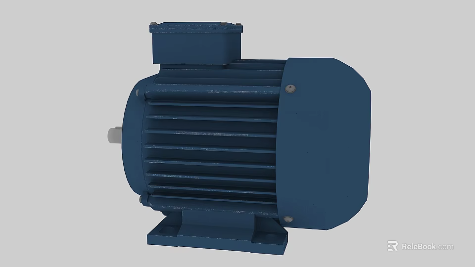 Blue Industrial Electric Motor With Sturdy Enclosure Heat Sink And Stable Base 3d model 