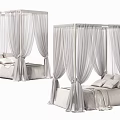 Elegant Modern Double Bed With White Four Poster Canopy And Soft Linen Pillows