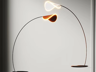 Modern Minimalist Floor Lamp With Curved Arc Design White Brown Shade And Circular Base 3d model