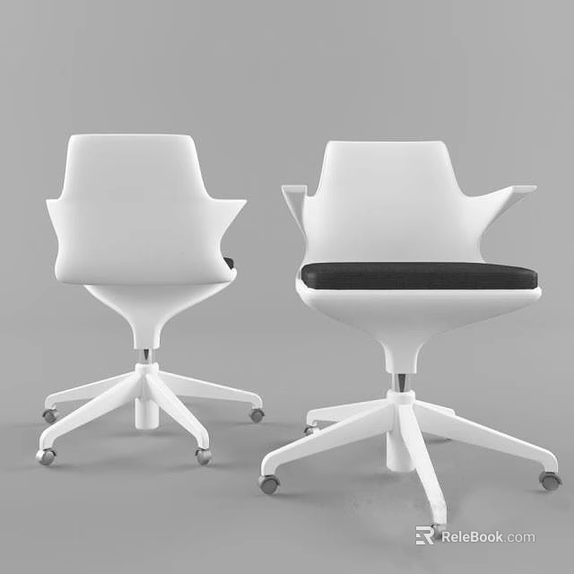 Modern White Office Chair With Armrest Five Star Caster Base And Black Cushion 3d model 