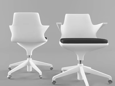 Modern White Office Chair With Armrest Five Star Caster Base And Black Cushion 3d model