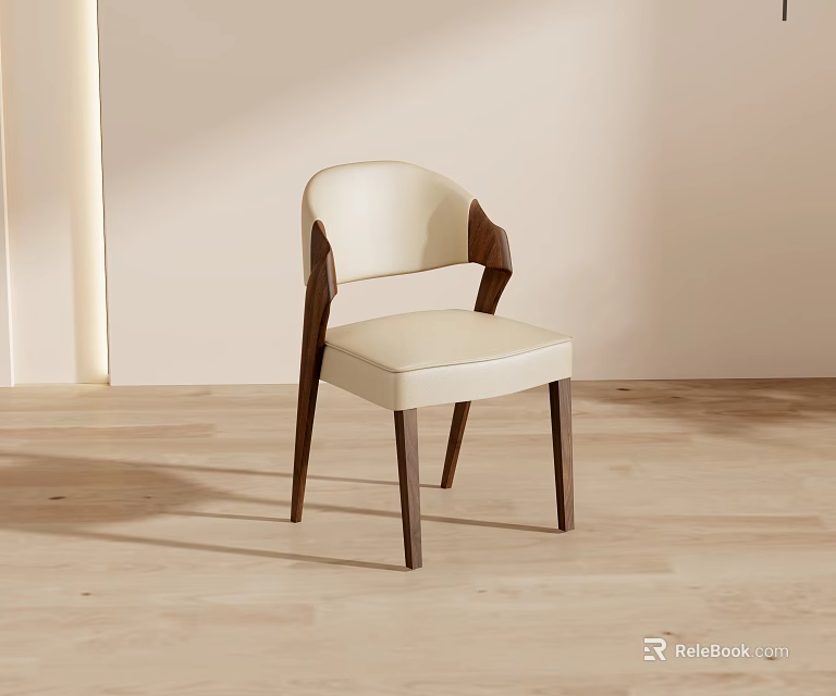 Elegant Modern Dining Chair With Light Leather Seat And Dark Wooden Armrest Frame 3d model 
