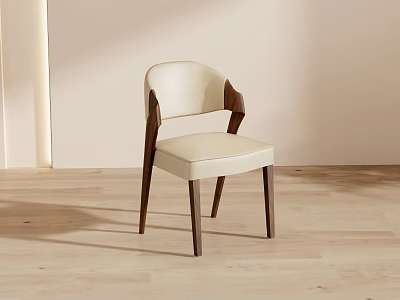 Elegant Modern Dining Chair With Light Leather Seat And Dark Wooden Armrest Frame 3d model